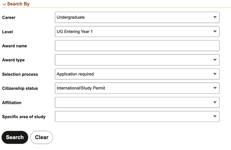 Choose Undergraduate and UG Entering Year 1 as the first two options. 