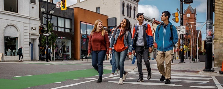 Students walking in the city of Waterloo