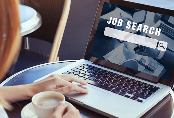 Laptop with "job search" on the screen
