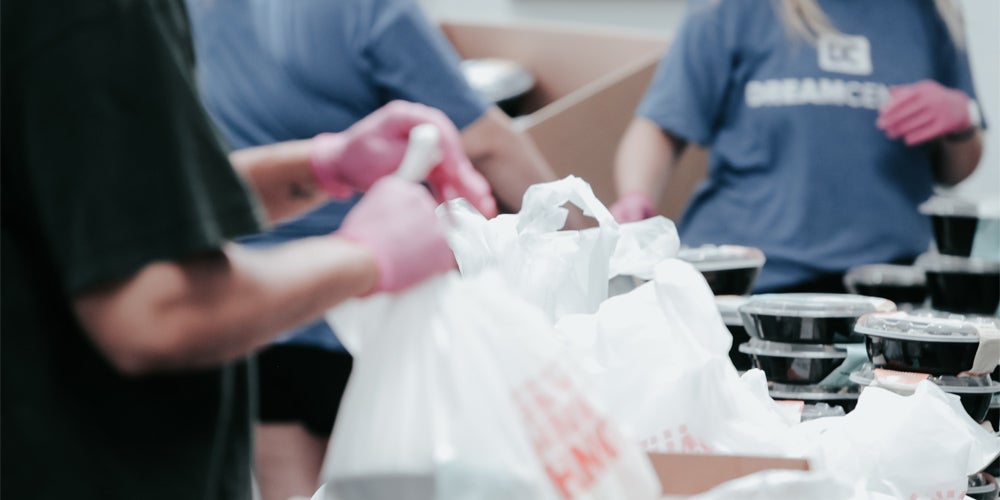 Volunteering in a food bank