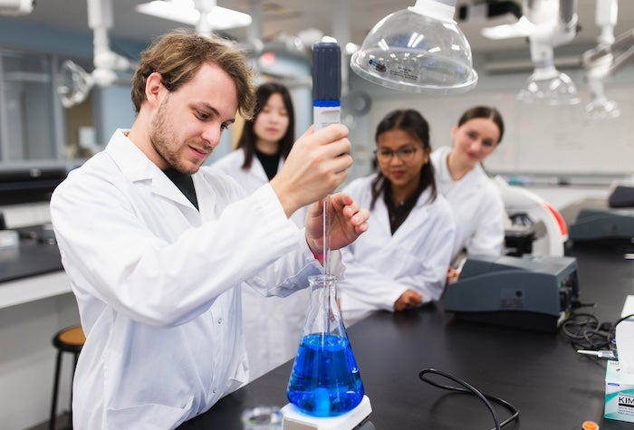 Students in a lab experimenting.