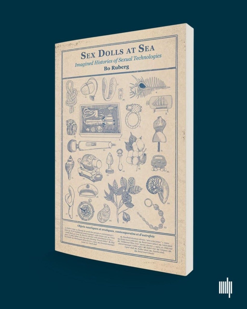 The cover of Ruberg's book featurring detailed line drawings of both sea shells and sex tech