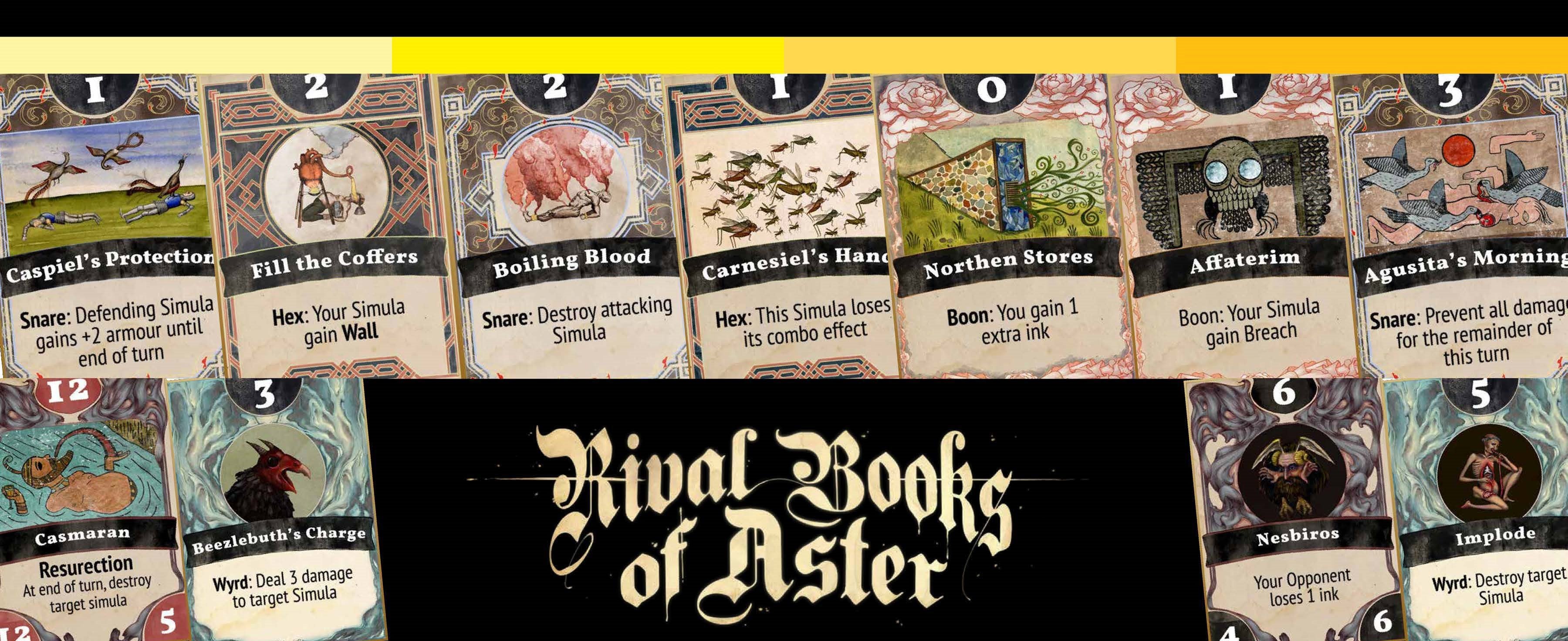 Rival Books of Aster poster title with card decks in back
