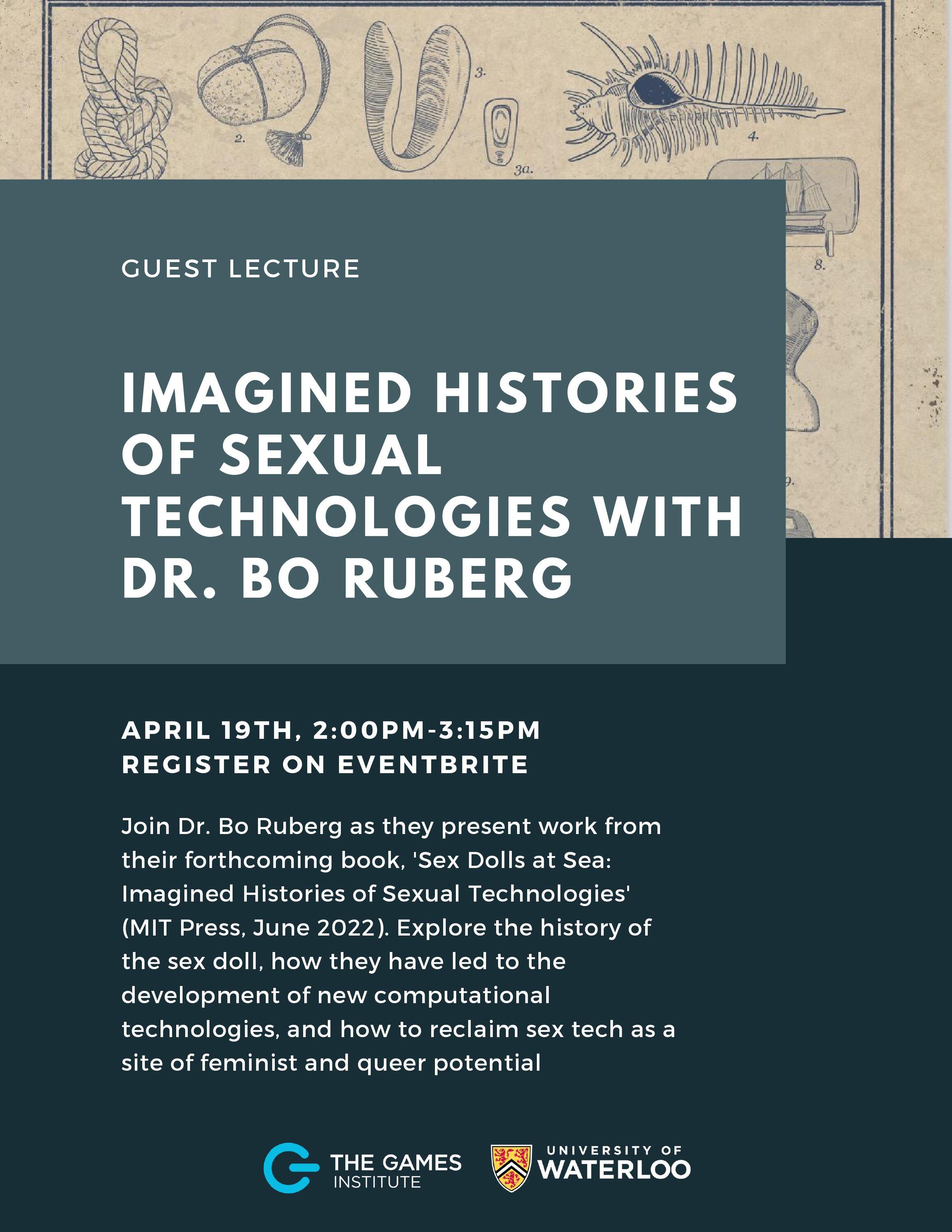 Poster for imagined histories of sexual technologies with Dr. Bo Ruberg