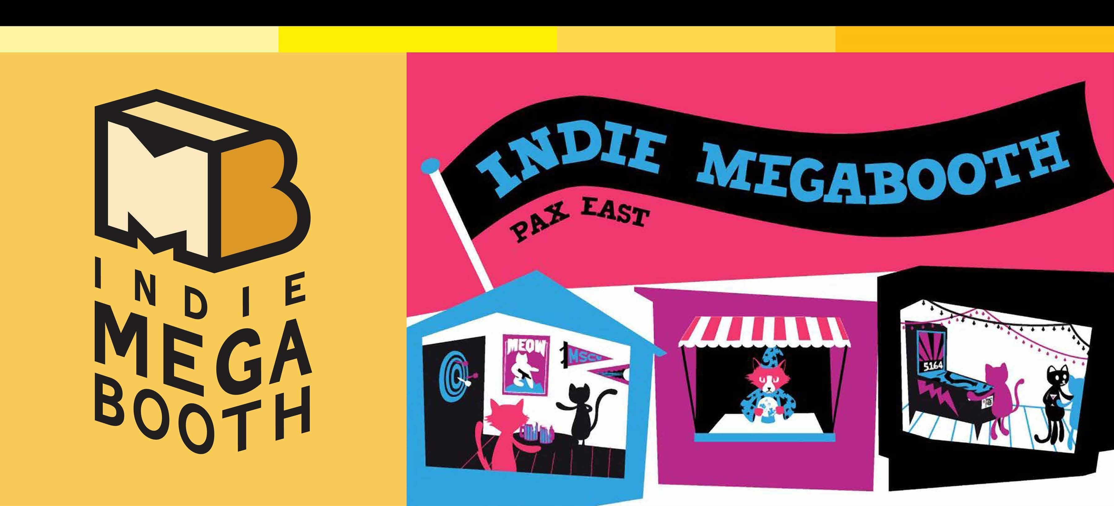 Indie Megabooth poster image of logo and carnival graphics with cats