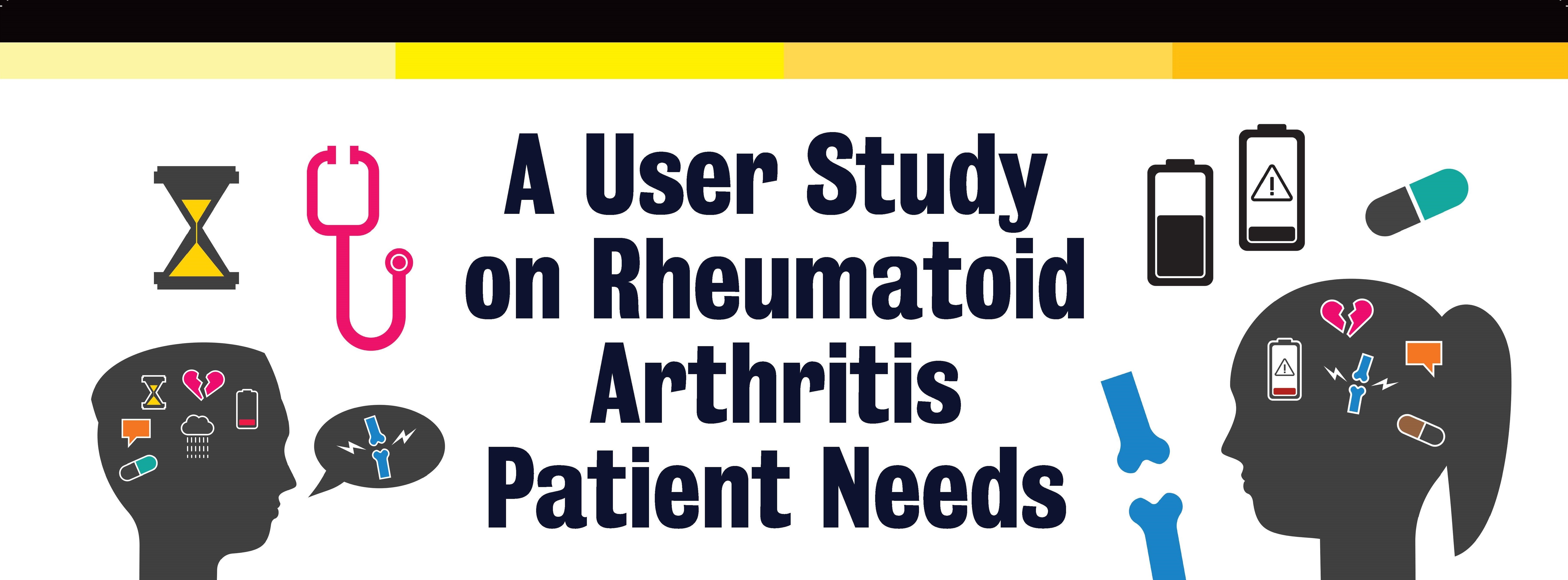 A User Study on Rheumatoid Arthritis Patient Needs poster title with graphic of two heads and medical designs