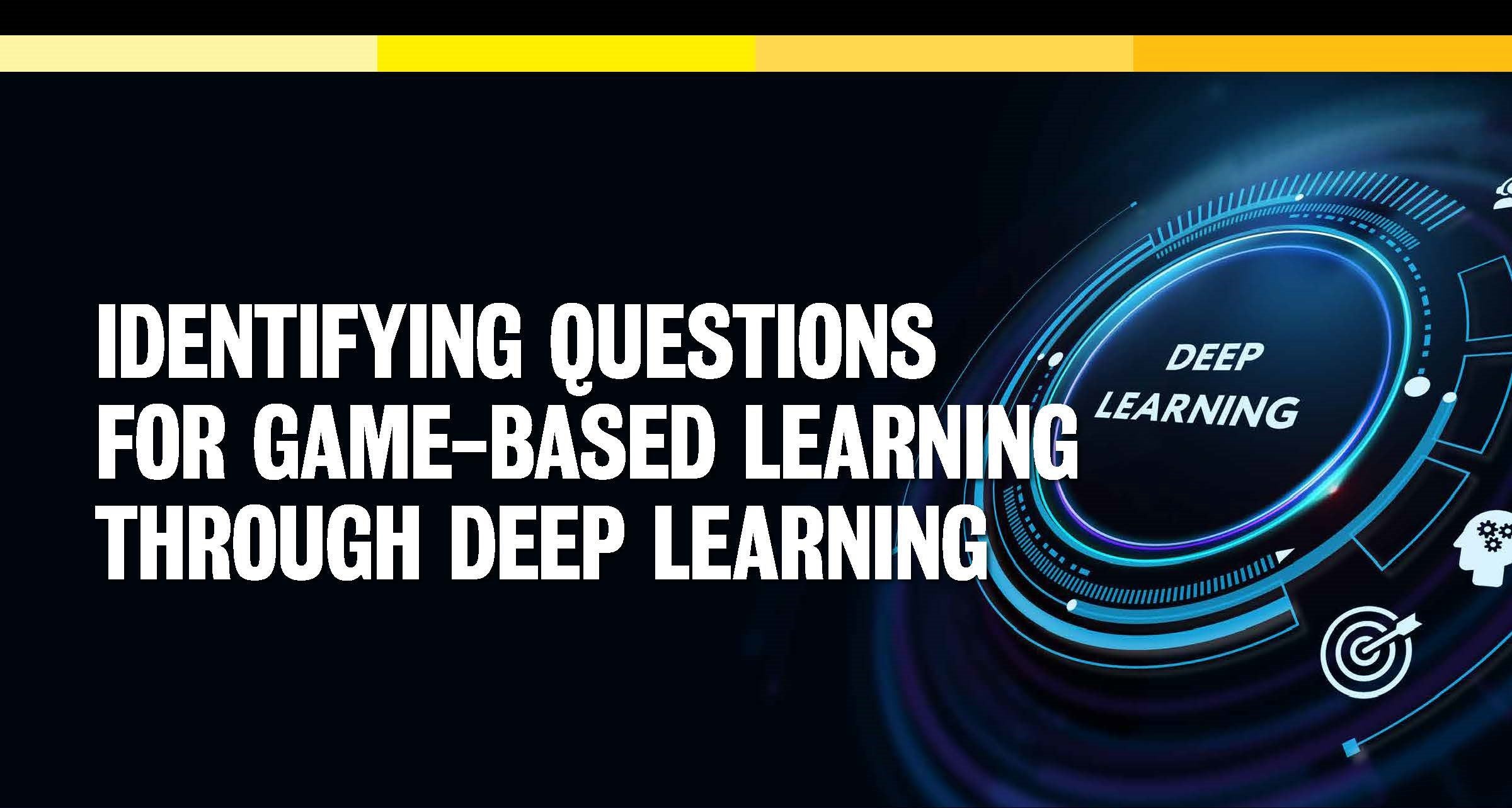 Identifying Questions for Game-Based Learning Through Deep Learning poster title; circle graphic in background