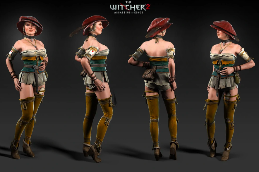 Front profile, left side profile, back profile, and right side profile of a sex worker from the Witcher 2