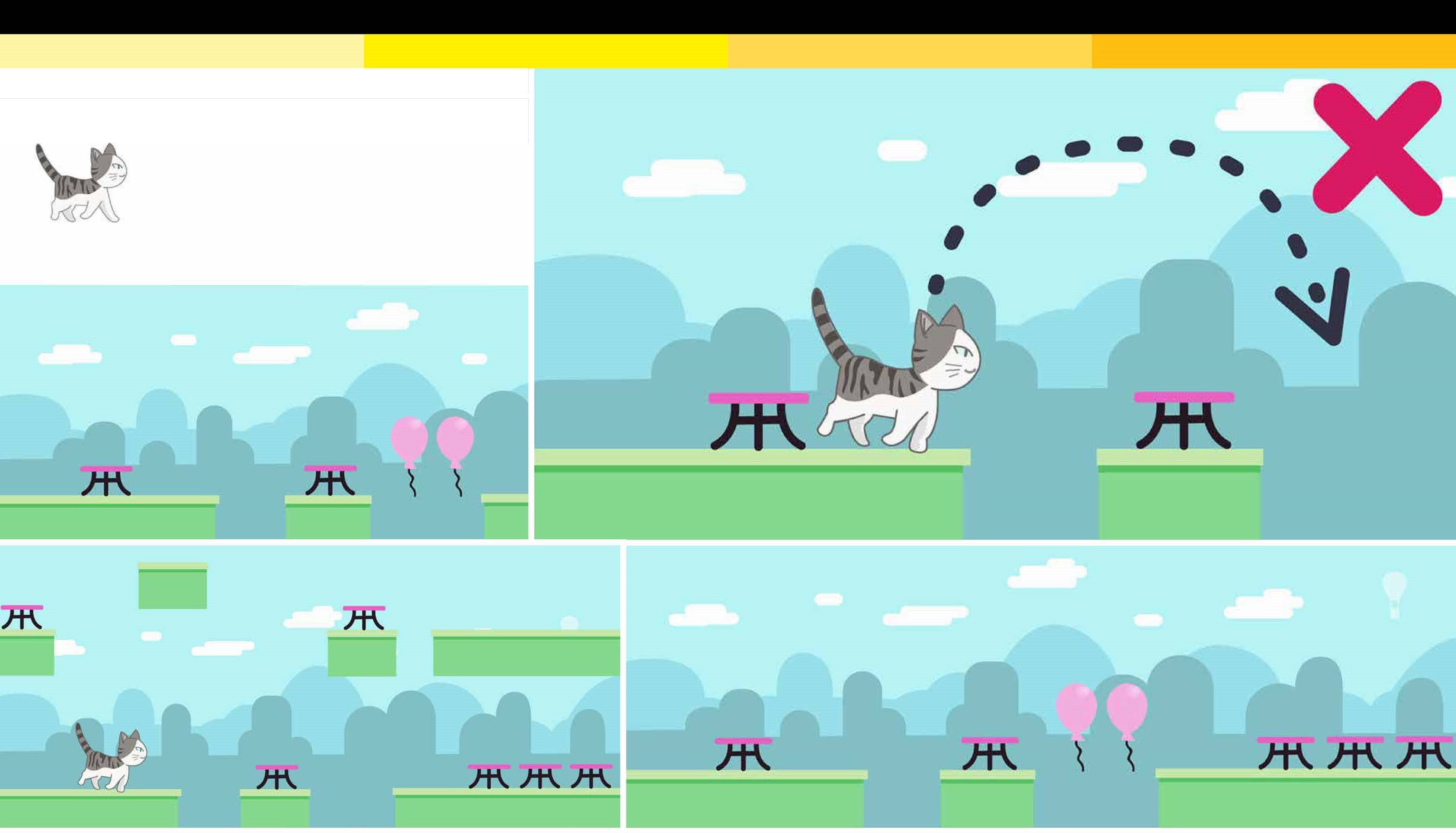 Designing Persuasively Using Playful Elements poster image of game demo; a cat jumping platforms