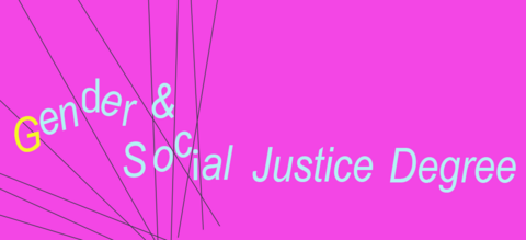 purple background and black lines, with text "Gender and Social Justice