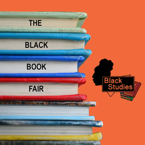 pile of books and black Studies logo