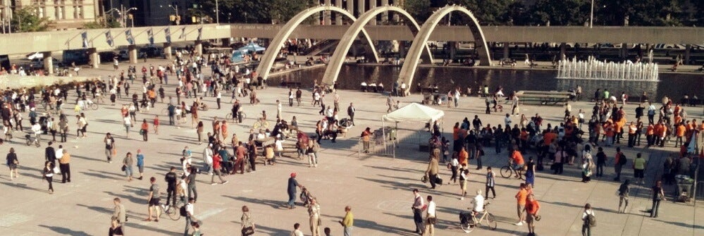 People at the Nathan Phillips Square in Toronto.