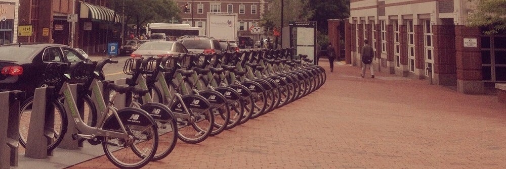 A row of Hubway bikes - Metro-Boston's bike share program.