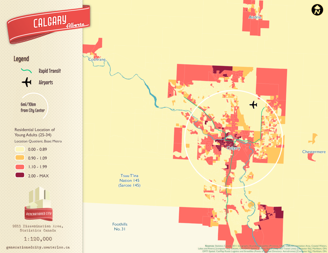 Residential location of young adults in Calgary.