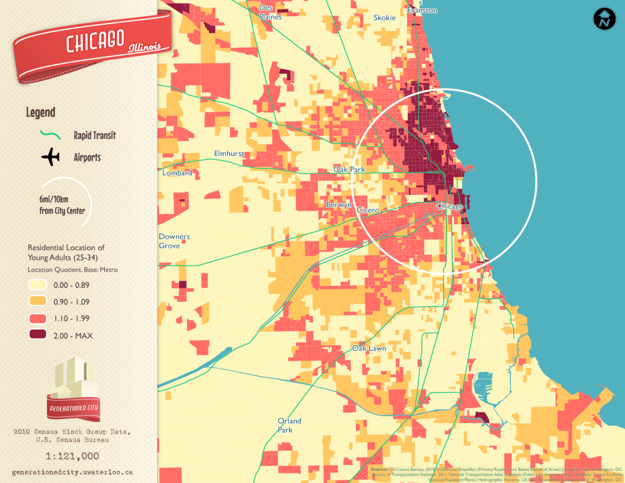 Residential location of young adults in Chicago.