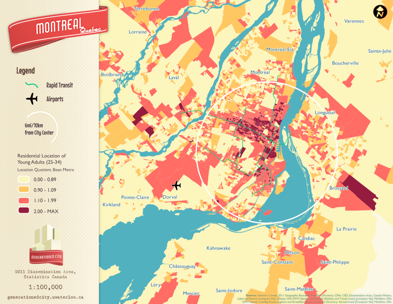 Residential location of young adults in Montreal.