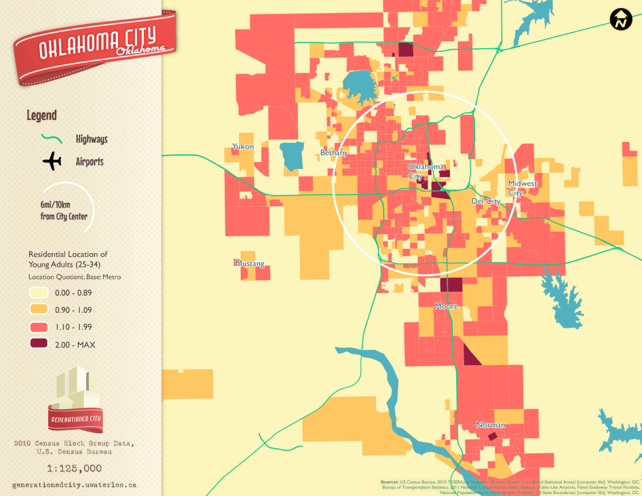 Residential location of young adults in Oklahoma.