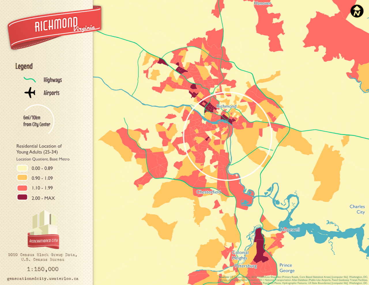Residential location of young adults in Richmond.