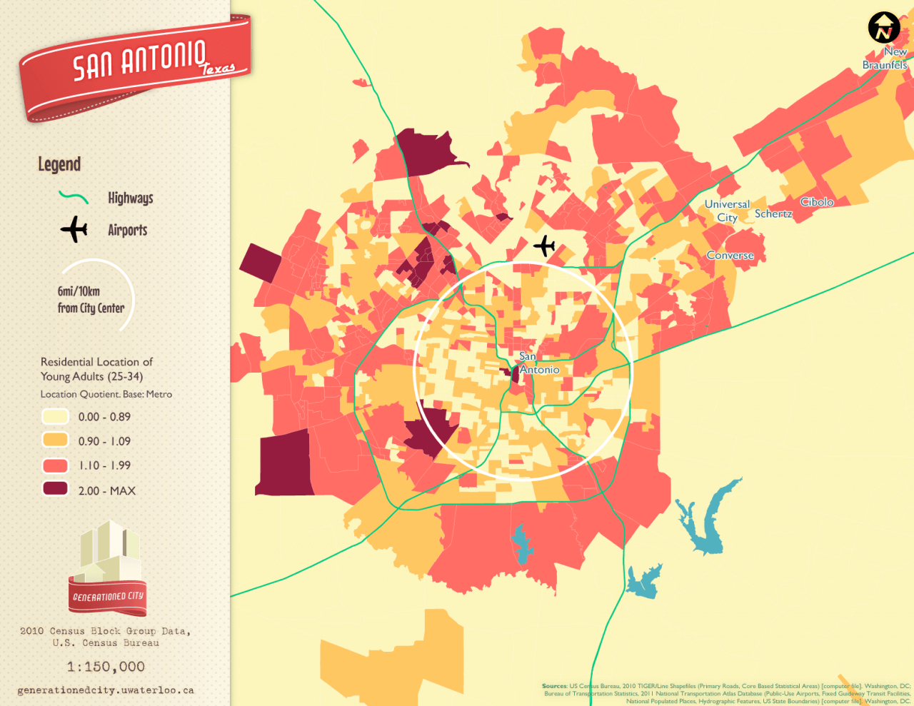 Residential location of young adults in San Antonio.