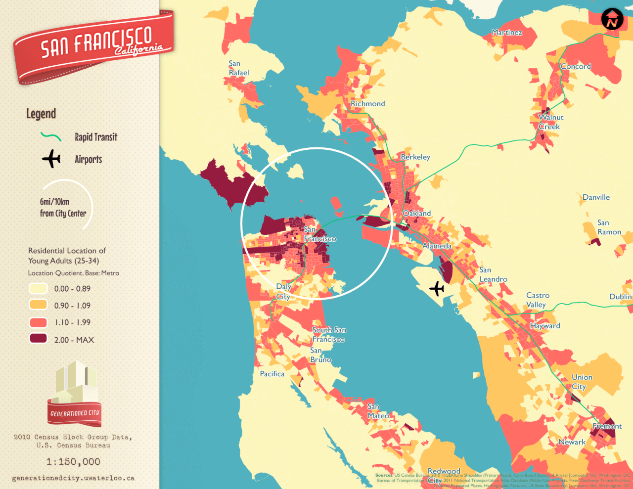 Residential location of young adults in San Francisco.