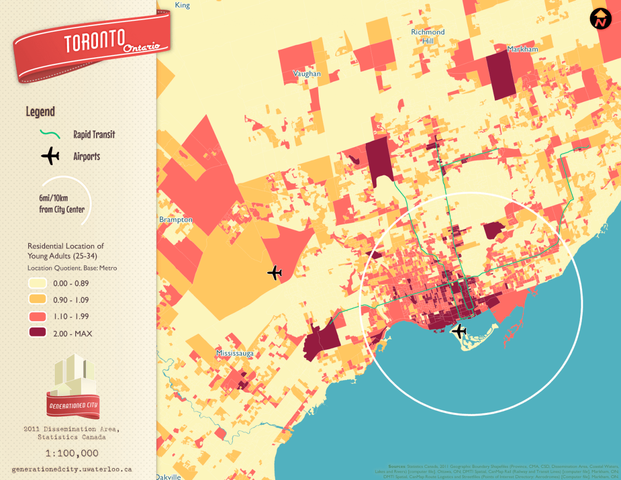 Residential location of young adults in Toronto.