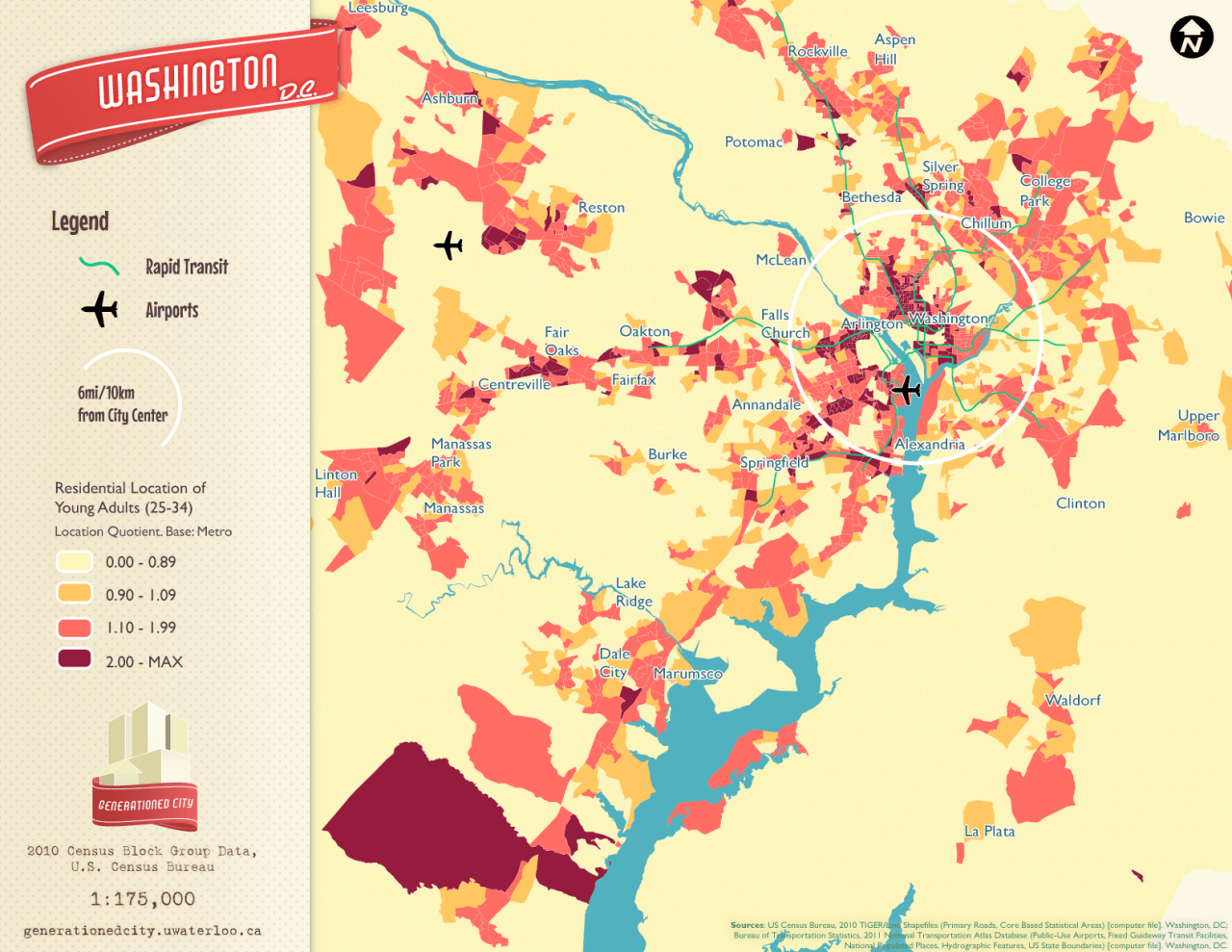 Residential location of young adults in Washington.