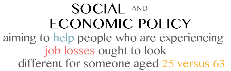 Social and economic policy aiming to help people who are experiencing job losses ought to look different for someone aged 25 versus 63