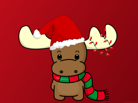 Reindeer with santa hat on. 