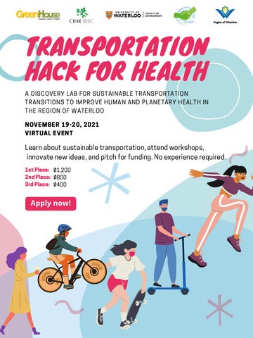 Poster for Transportation Hack for Health event. Poster is also available as a PDF in the event information section.
