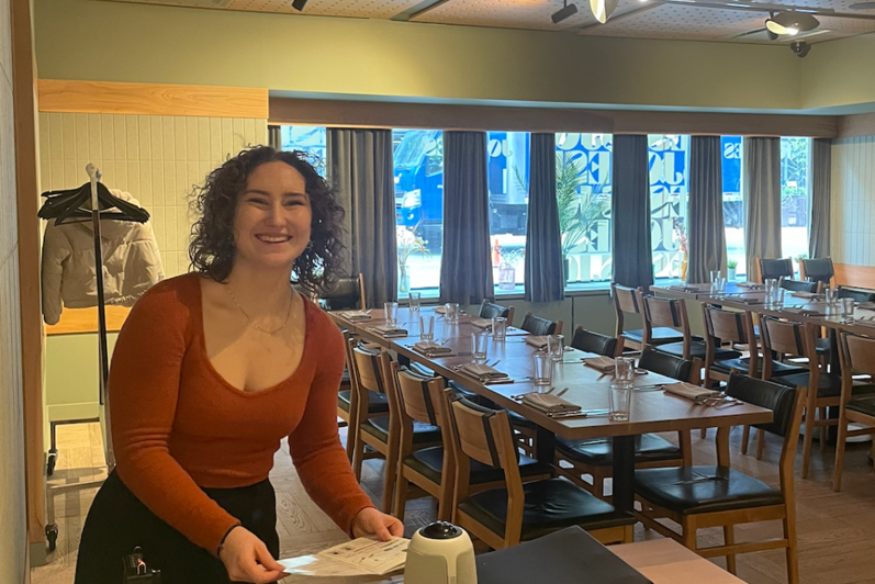 taylor setting up materials for deliberative dialogue