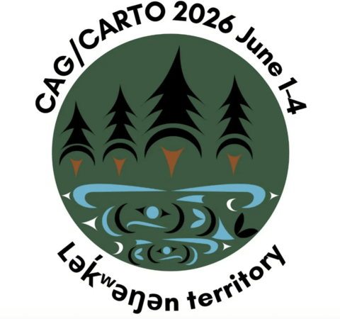 CAG/CARTO 2026 logo with first nations art of tree and river in a green circle 