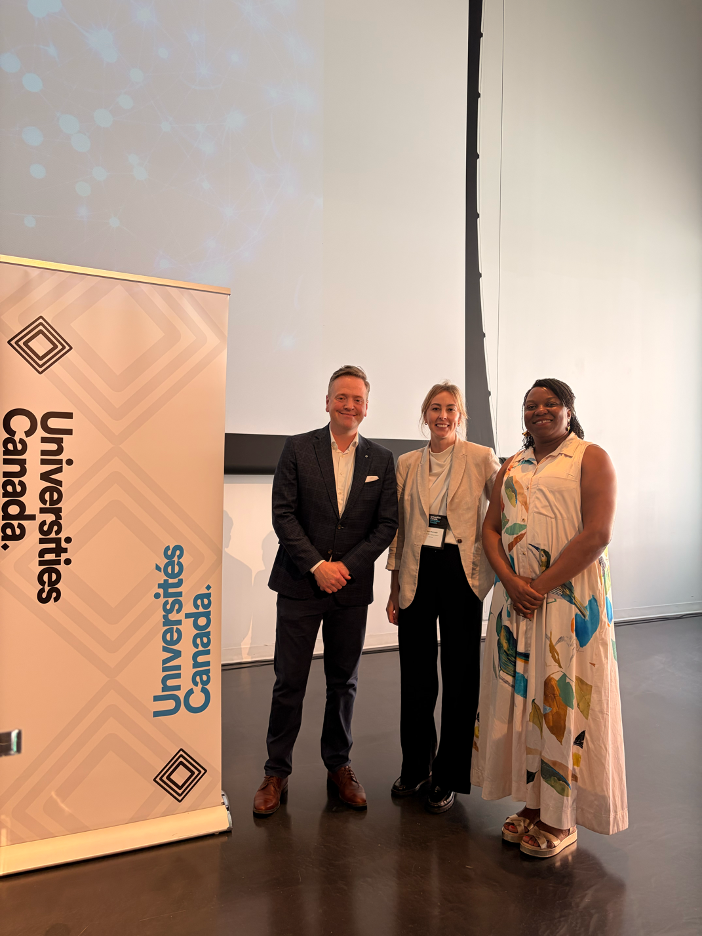Alexa with Gabriel Miller, President and CEO of Universities Canada (left), and Koko Bate Agborsangaya, Director of Partnerships & Programs (right).