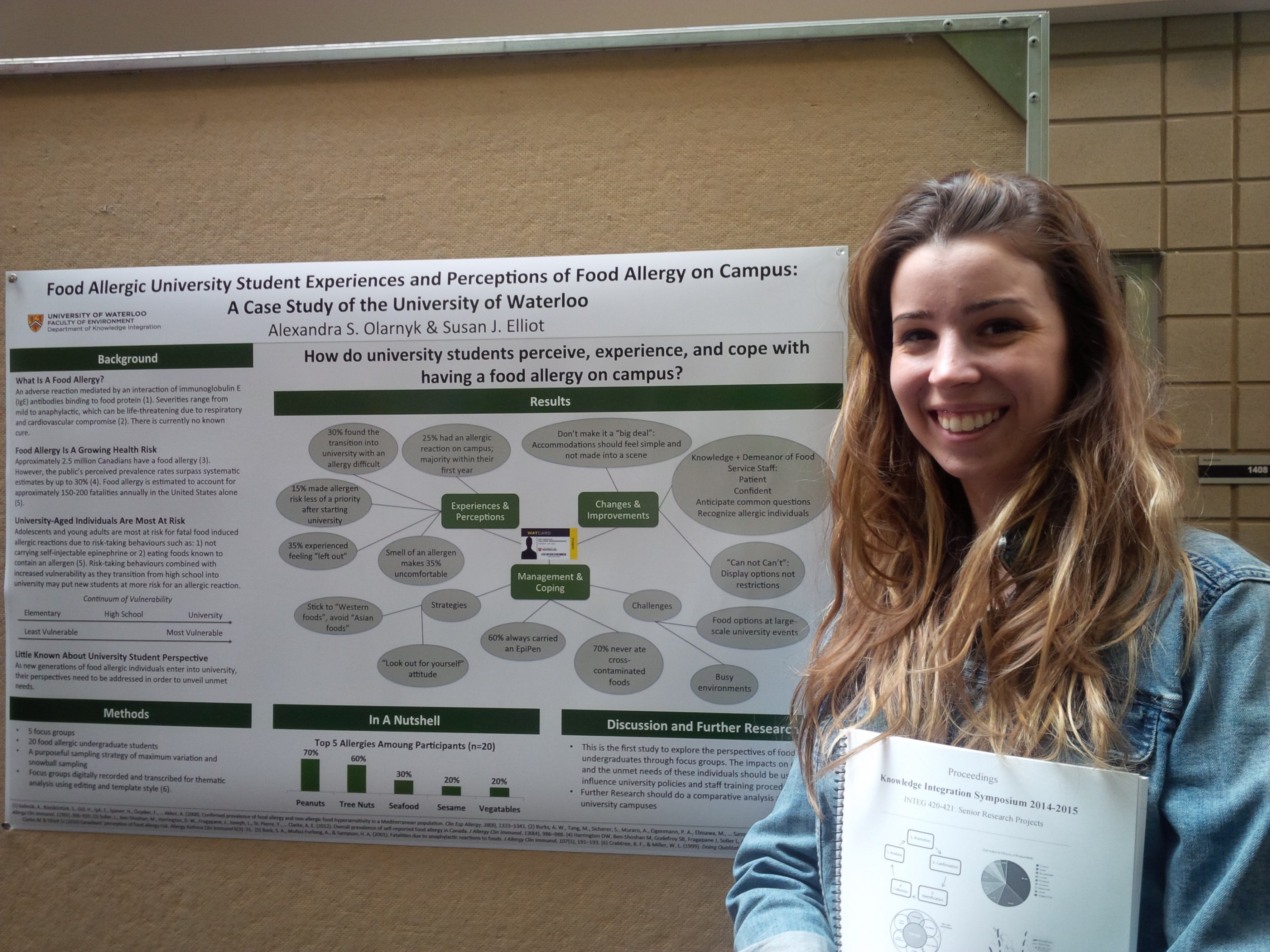 Alex standing in front of her Food Allergy poster. 