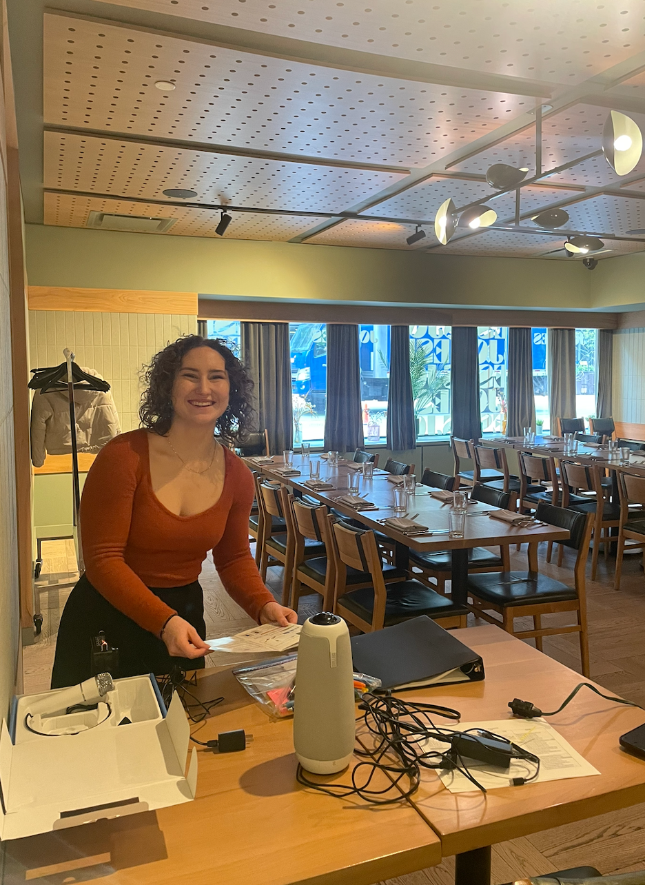 taylor setting up materials for deliberative dialogue