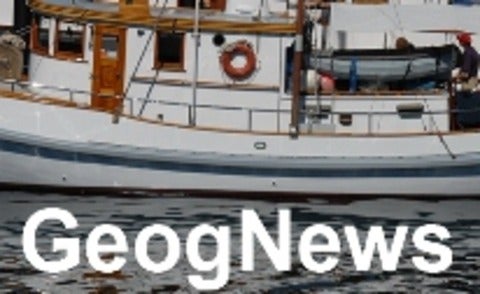 GeogNews text embedded on picture of boat in water