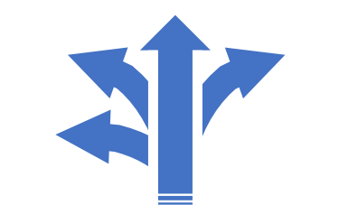 Arrows that diverge into 4 pathways.