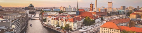 The Berlin skyline at sunset