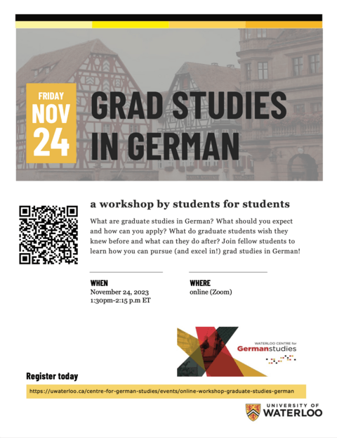 German houses as background to event poster text