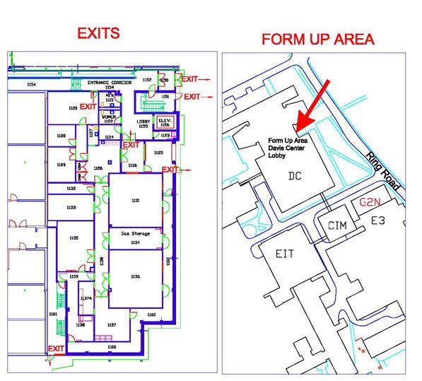 Lab evacutation, exits and form up area