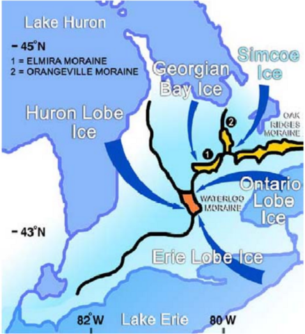 Map showing ancient ice movements in Ontario