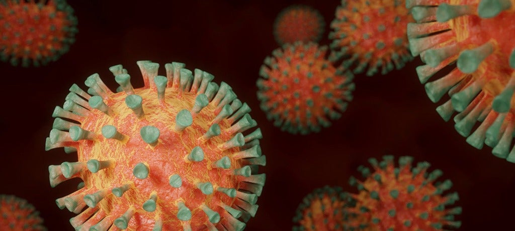 coronavirus image in orange and teal 