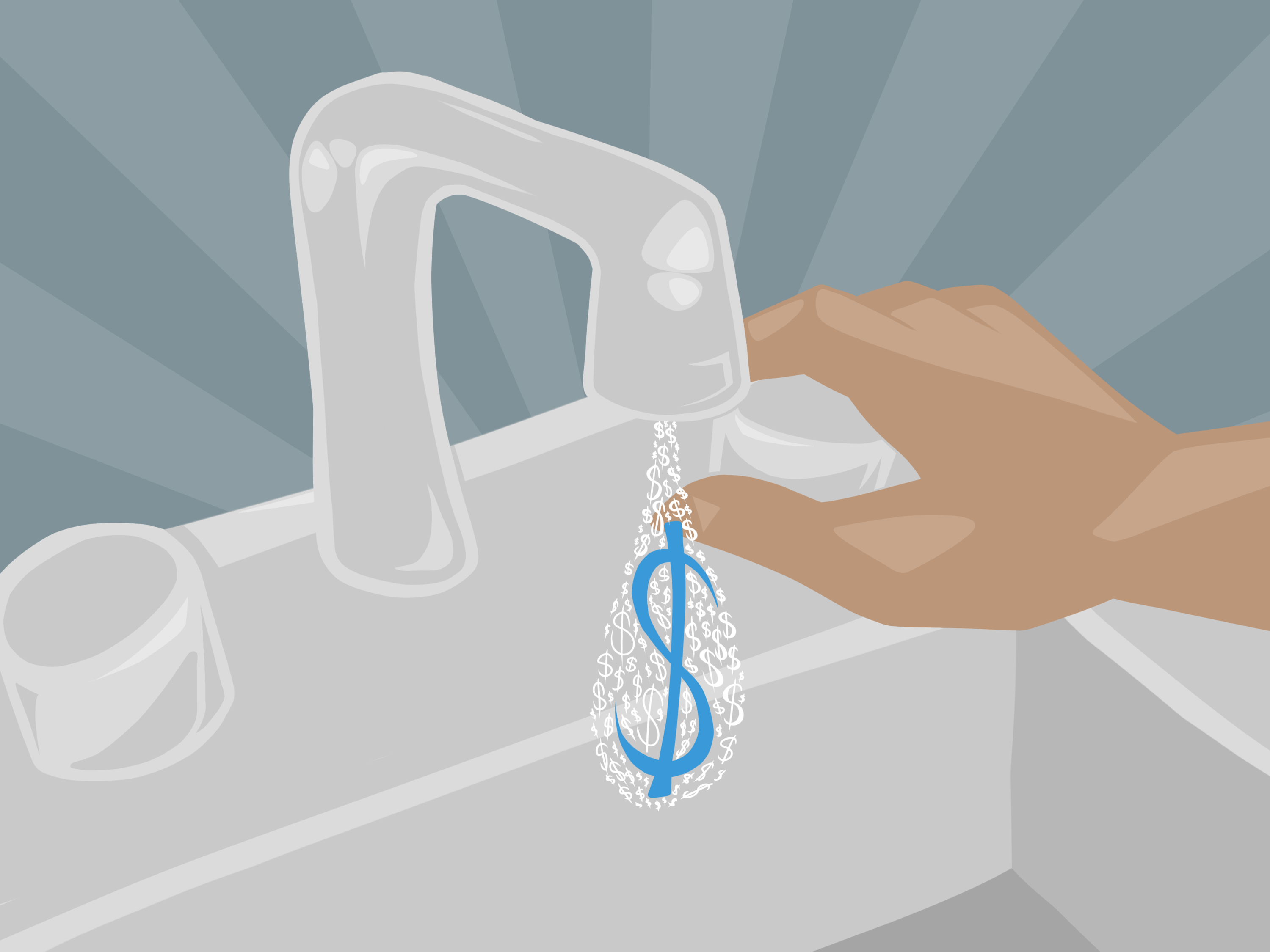 illustration of tap with dollar sign dripping out of it