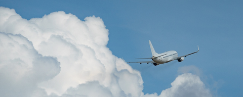Plane flying through sky