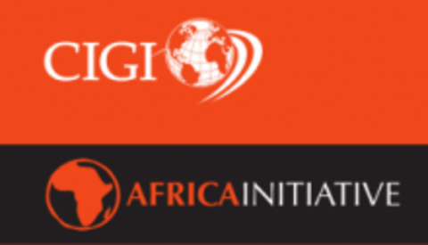 Red and black logo that reads "CIGI Africa Initiative". Depicts a globe in white and the continent of Africa in a circle in red.