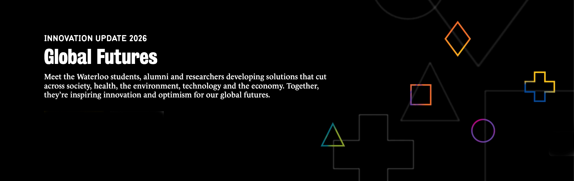 A black banner with floating shapes. it's the updated cover of the digital Global Futures Report