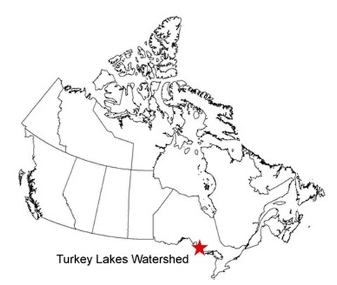 Turnkey Lakes watershed location on a map of Canada