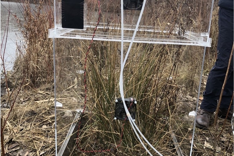 An experimental setup at a stormwater pond in Kitchener, Ontario
