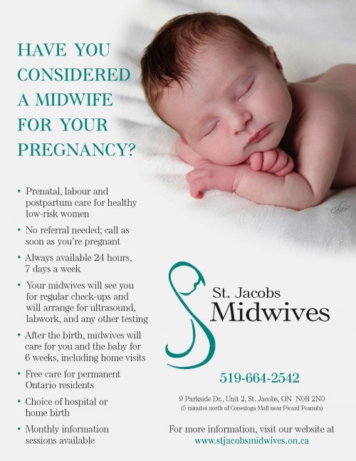 consider a midwive flyer for St. Jacobs Midwives