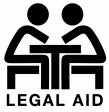 Stick figure graphic for legal aid showing two persons sitting at a table.