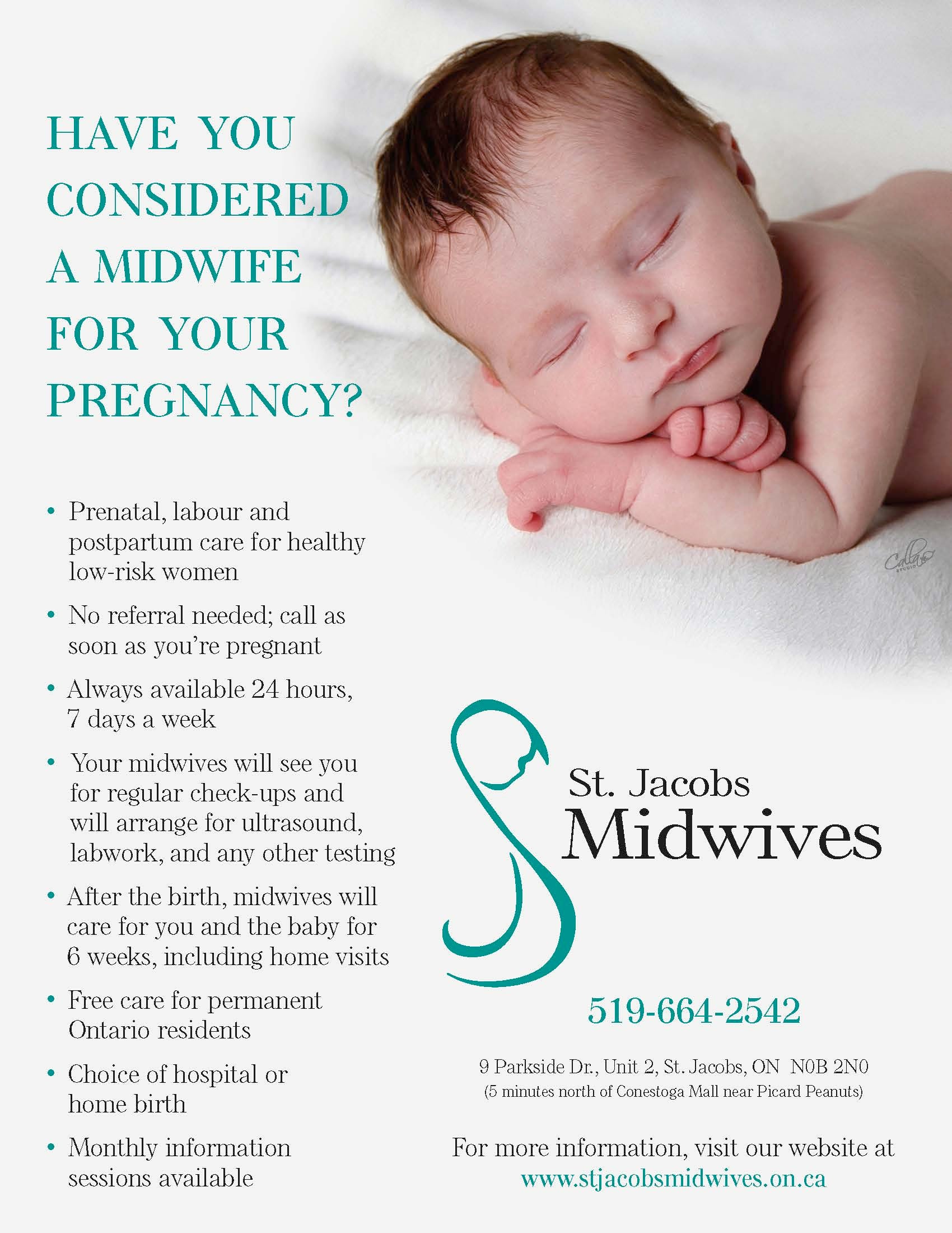 consider a midwive flyer for St. Jacobs Midwives